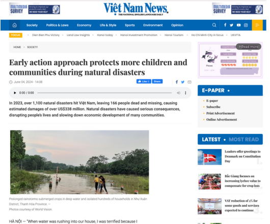 World Vision thực hiện hành động sớm bảo vệ trẻ em và cộng đồng trước thiên tai